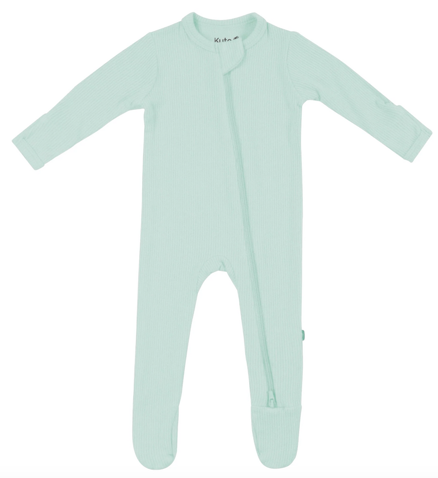 Ribbed Zipper Footie in Sage