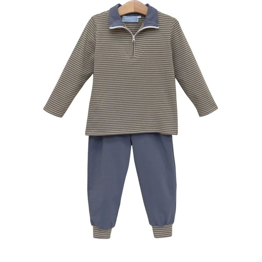 Tucker Pullover Set in Beige Stripe/Blue