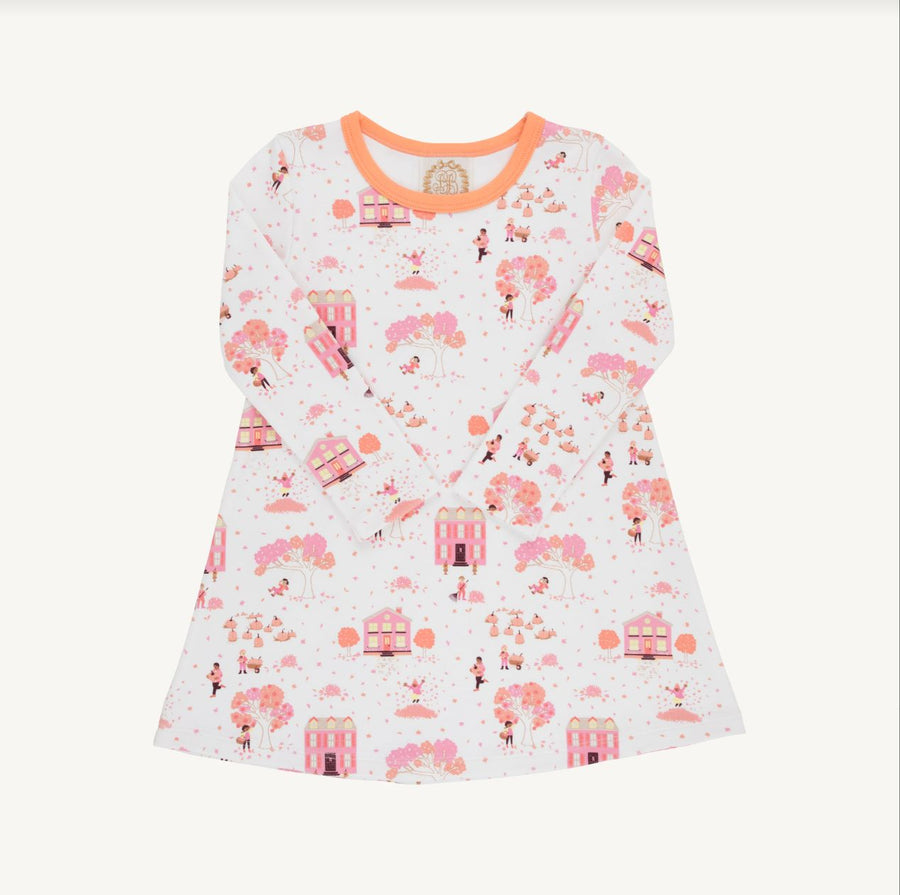 Long Sleeve Polly Play Dress in Fall on Fincastle Road/Seashore Sherbet