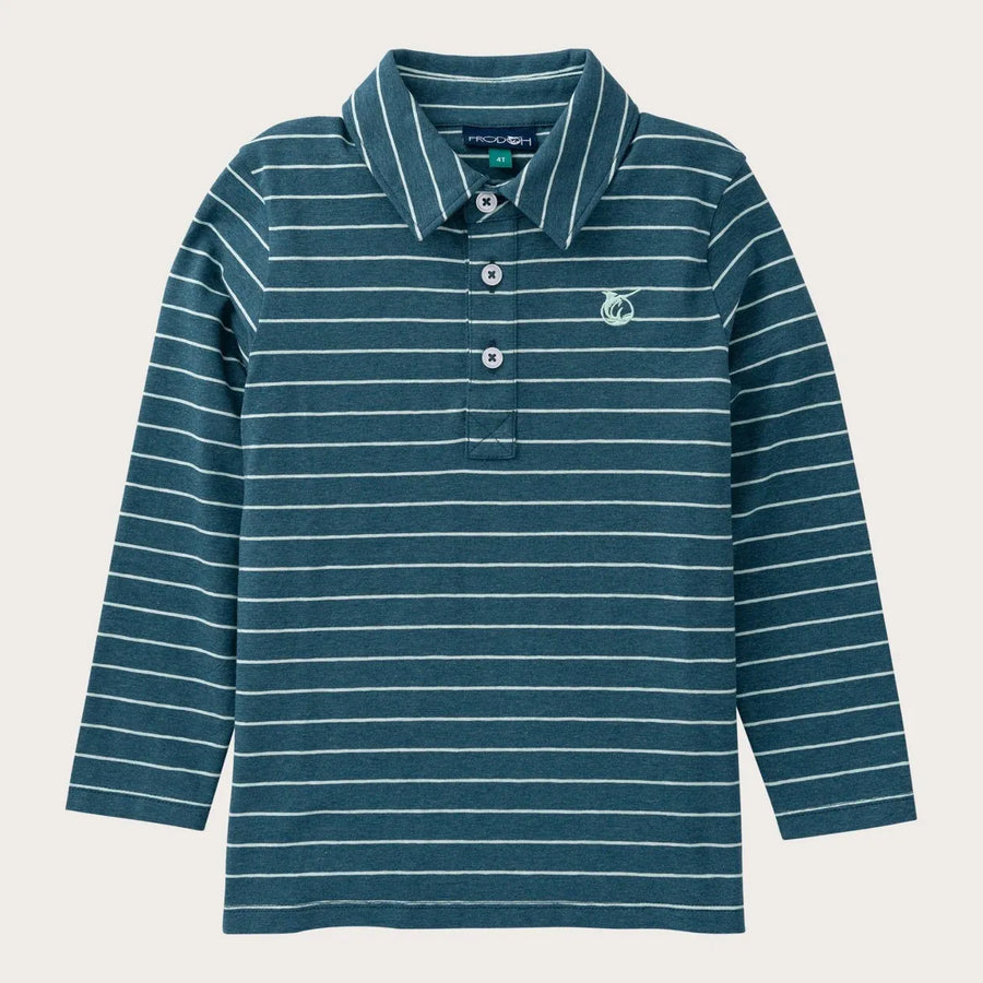 Boys Long Sleeve Polo in Tapestry Blue/Mist Green