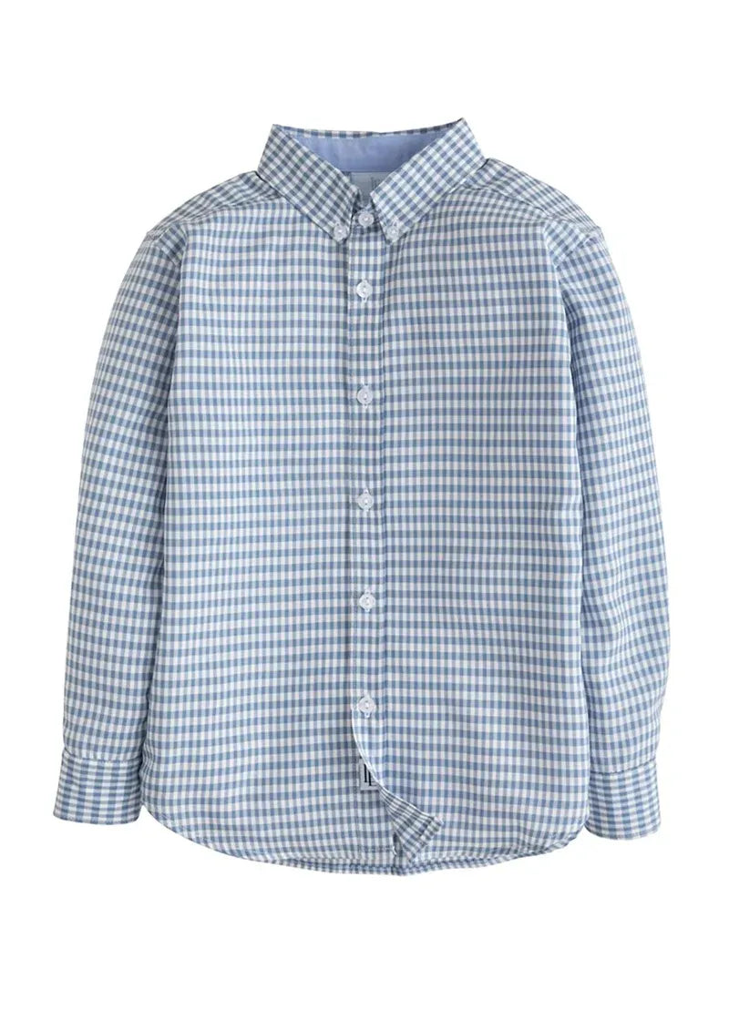 Button Down Shirt in Gray Blue Gingham