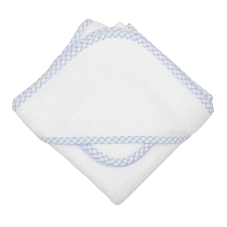 Small Check Trim Hooded Towel & Washcloth Set in Blue