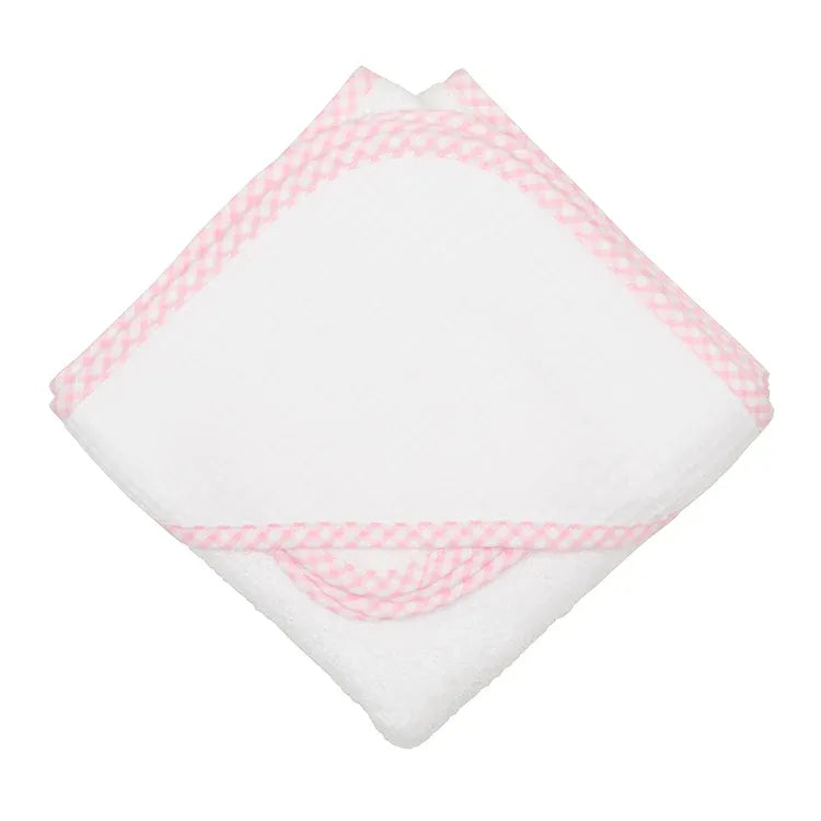 Small Check Trim Hooded Towel & Washcloth Set in Pink