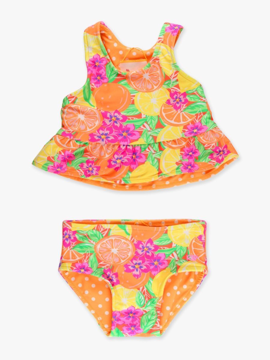 Neon Squeeze the Day Reversible Peplum Tankini Swimsuit