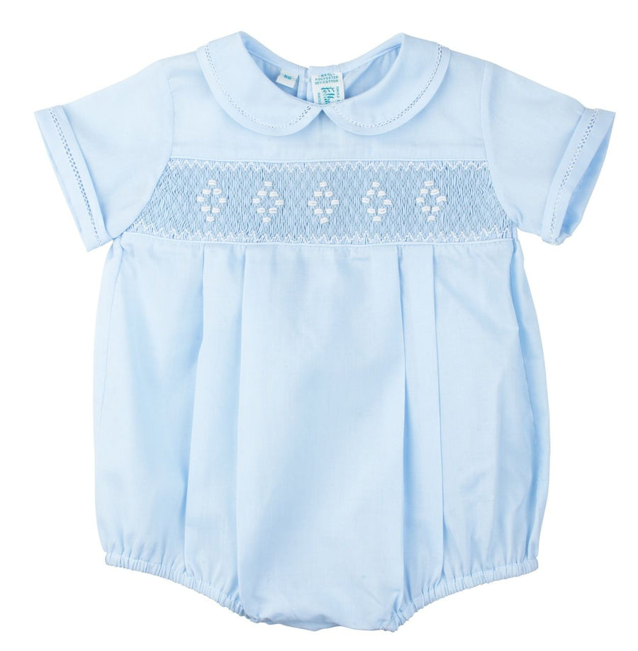 Smocked Embroidered Diamond Creeper in Blue