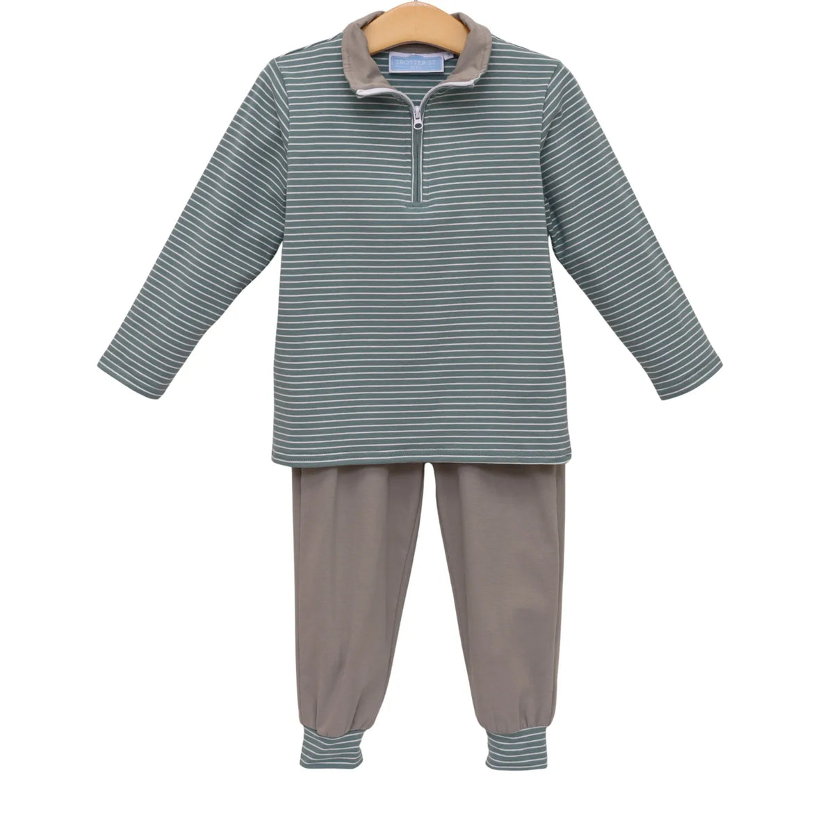 Tucker Pullover Set in Sage Stripe/Beige
