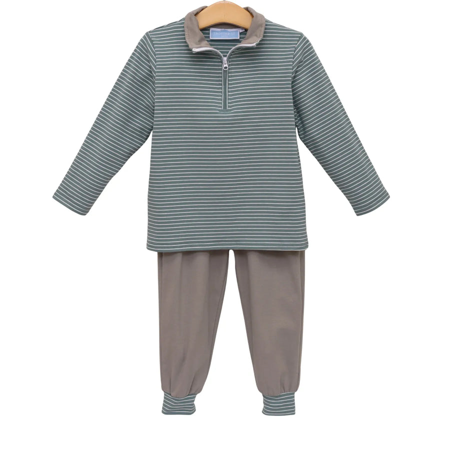 Tucker Pullover Set in Sage Stripe/Beige