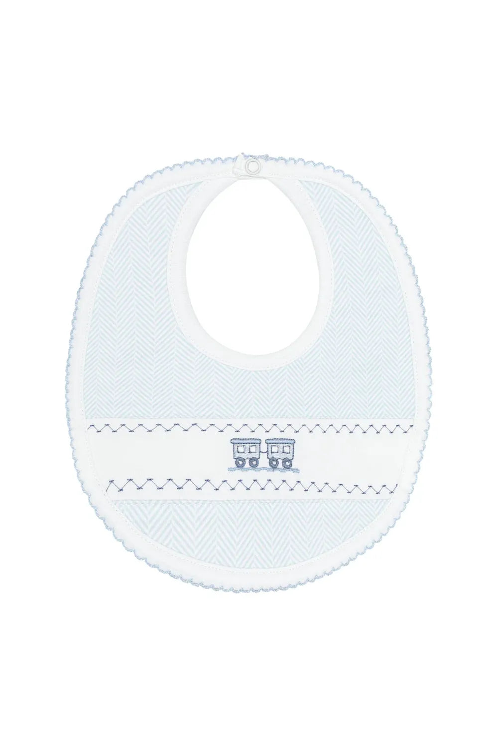 Blue Herringbone Embroidered Bib