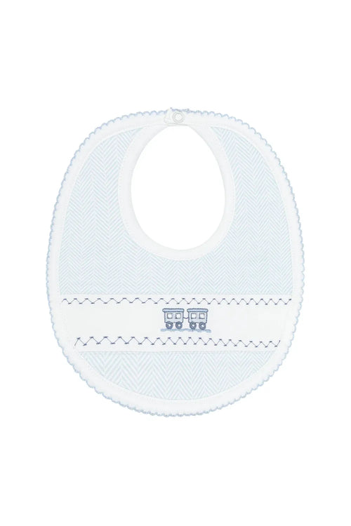Blue Herringbone Embroidered Bib