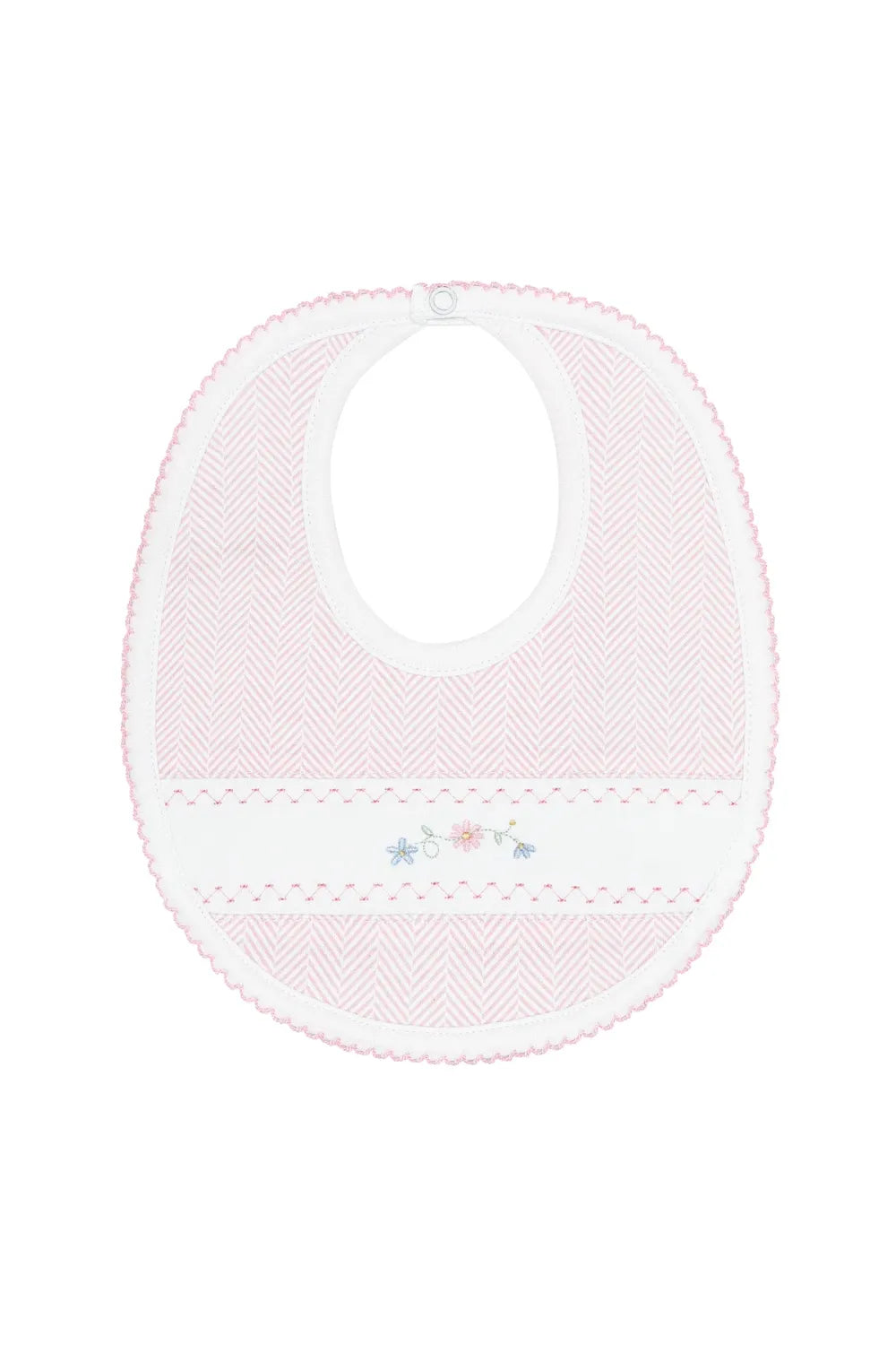 Pink Herringbone Embroidered Bib