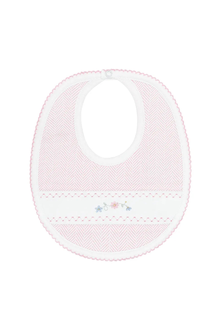 Pink Herringbone Embroidered Bib