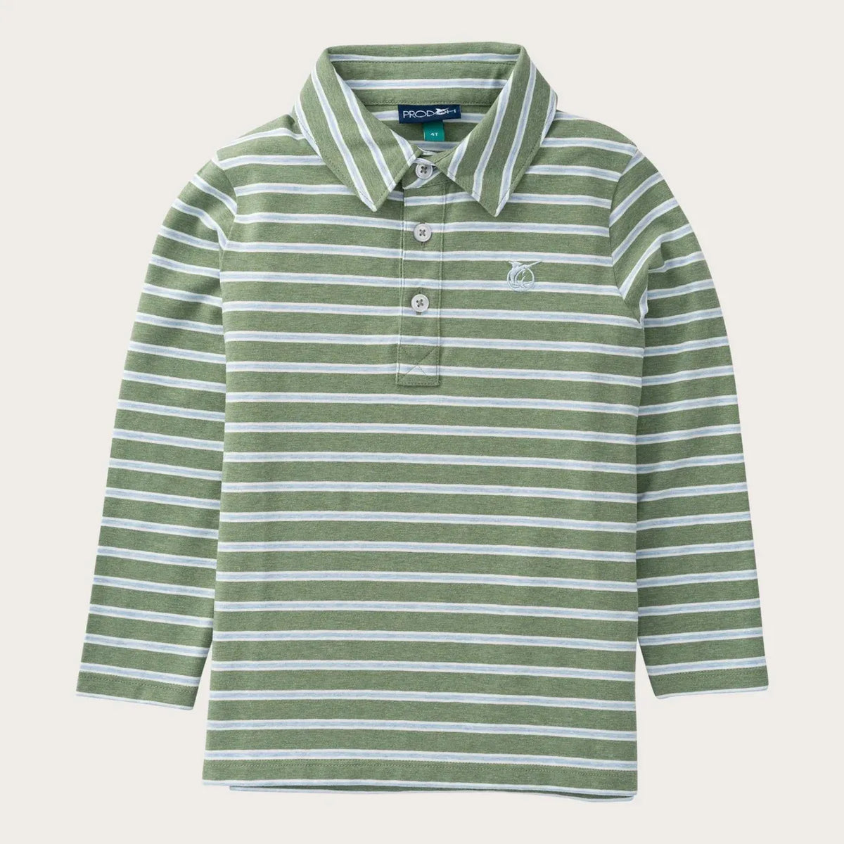 Boys Long Sleeve Polo in Hedge Green/Cashmere Blue Stripe